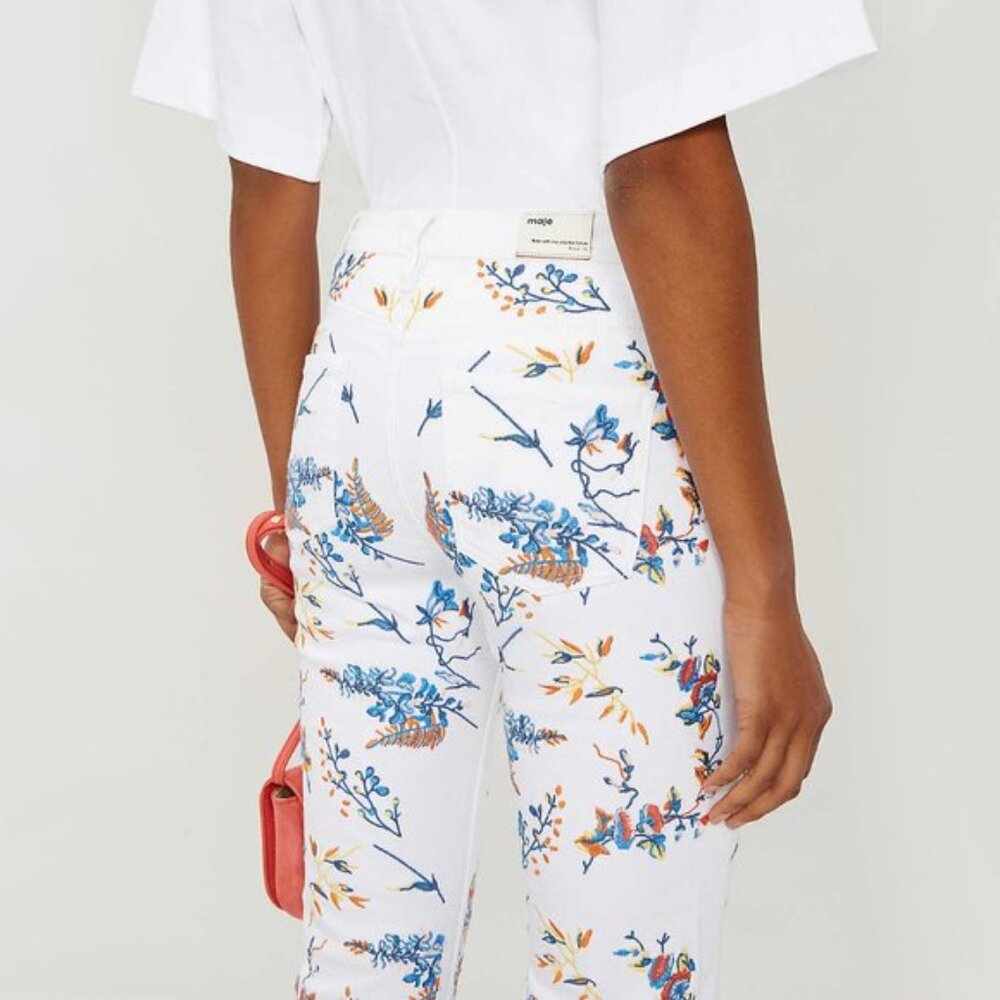 NWT Maje white & floral embroidered mid rise jeans - Picture 7 of 10